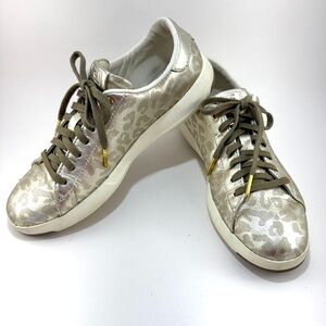 💖 Cole Haan Grand Series Metallic Gold Animal-Print Sneakers, Size 8